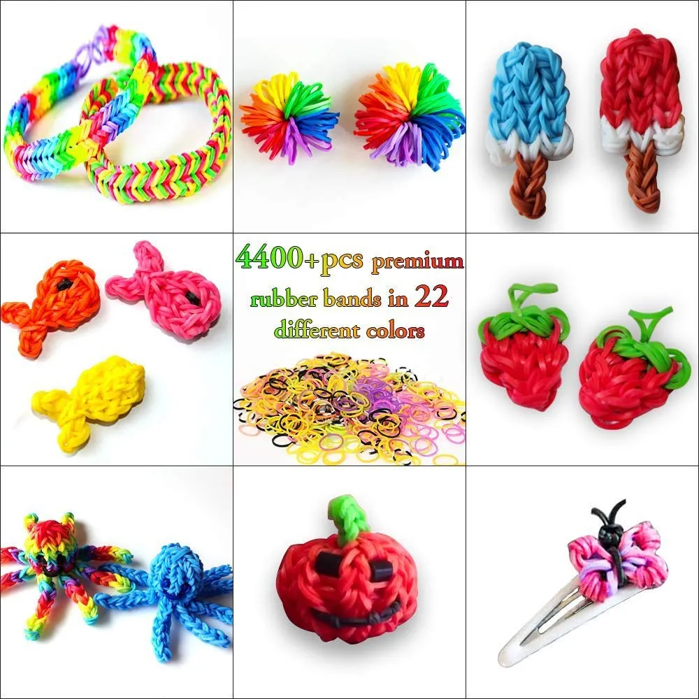 Rainbow Rubber Bands for Bracelets Kit with Case 4400 Loom Bands DIY Crafting Bracelet for Kids (Multicolor)