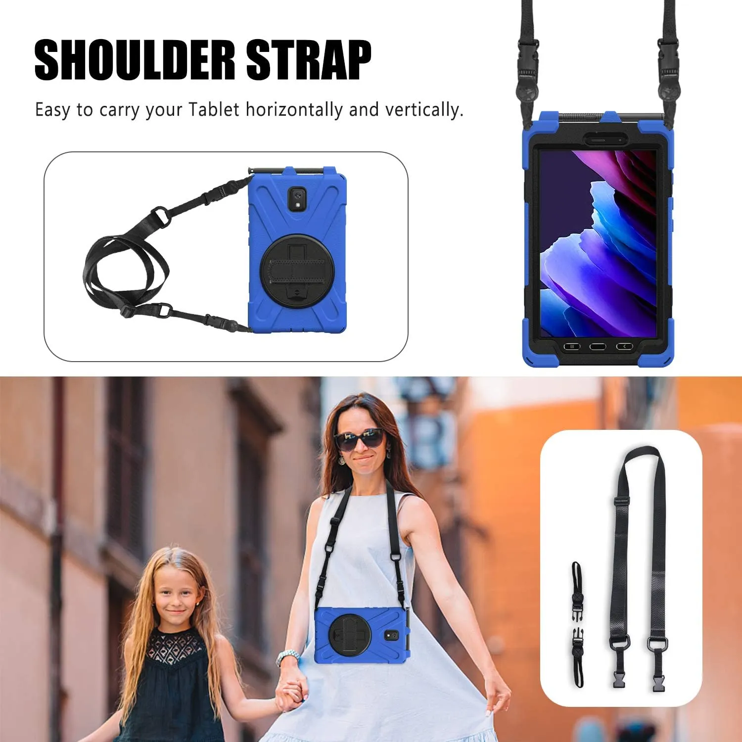 Rantice Samsung Galaxy Tab Active 3 8.0 Case, Heavy Duty Rugged Shockproof Drop Protection Case with 360 Stand, Handle Hand Strap & Shoulder Strap for Galaxy Tab Active3 8" 2020 T570/T575/T577 (Blue)