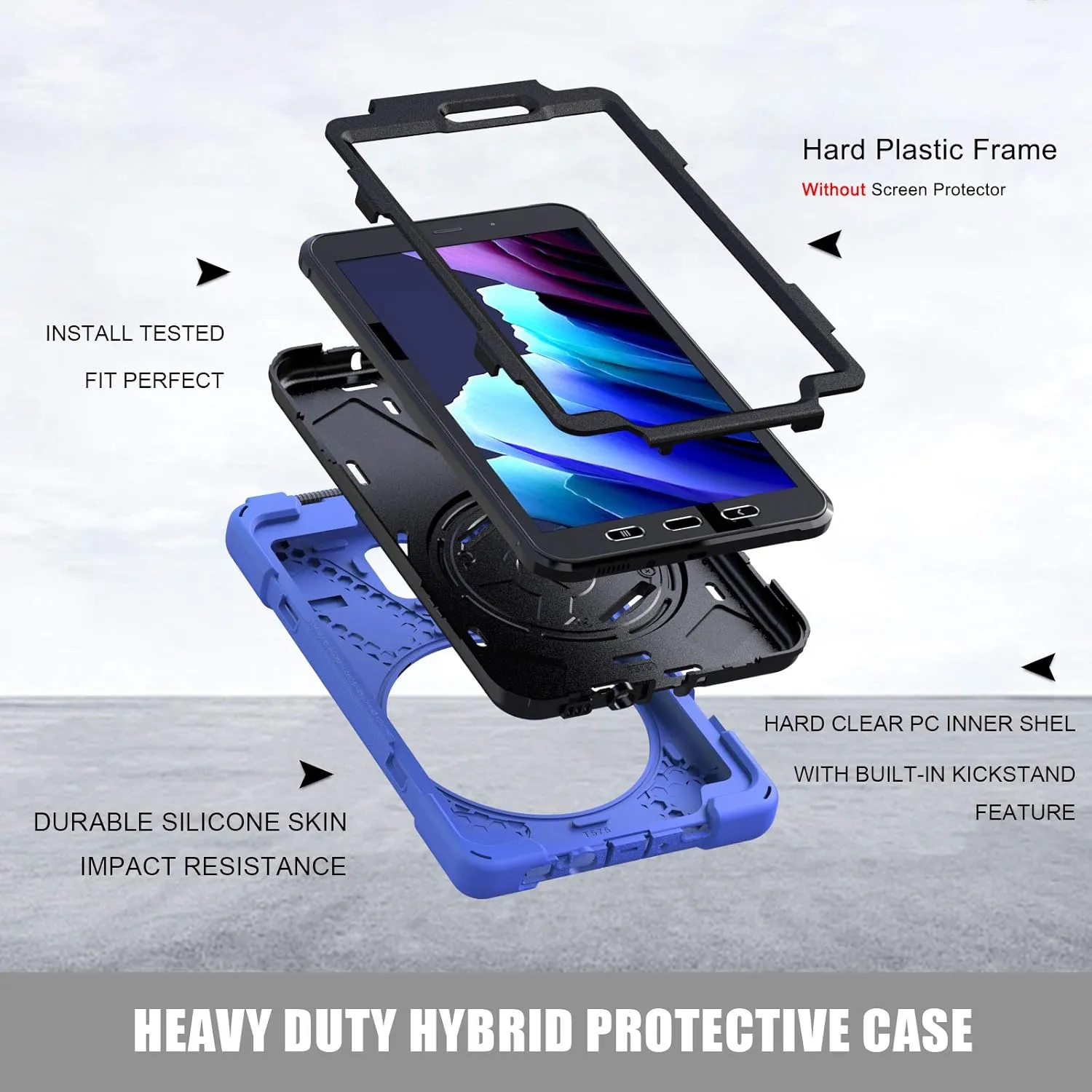 Rantice Samsung Galaxy Tab Active 3 8.0 Case, Heavy Duty Rugged Shockproof Drop Protection Case with 360 Stand, Handle Hand Strap & Shoulder Strap for Galaxy Tab Active3 8" 2020 T570/T575/T577 (Blue)
