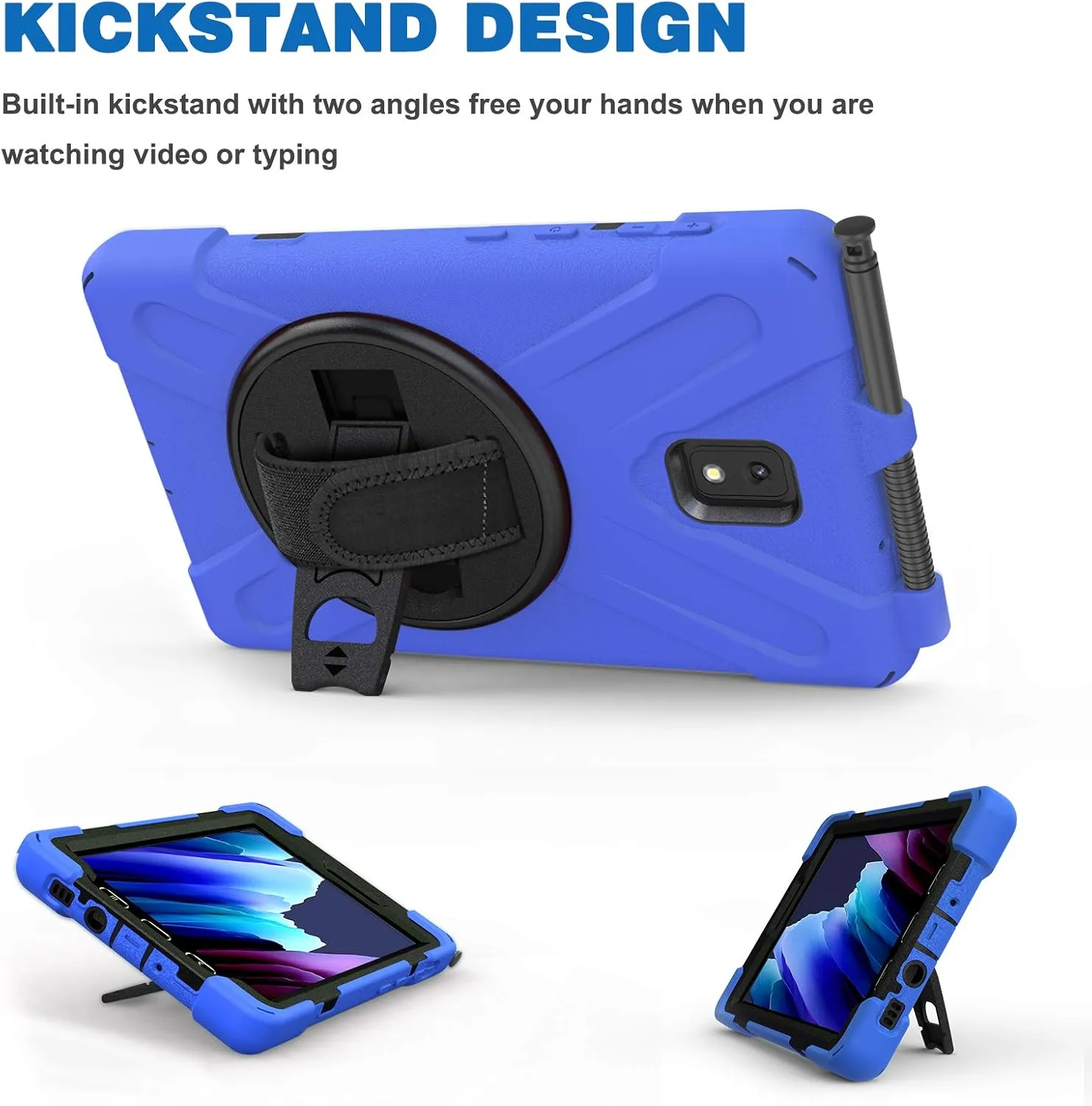 Rantice Samsung Galaxy Tab Active 3 8.0 Case, Heavy Duty Rugged Shockproof Drop Protection Case with 360 Stand, Handle Hand Strap & Shoulder Strap for Galaxy Tab Active3 8" 2020 T570/T575/T577 (Blue)