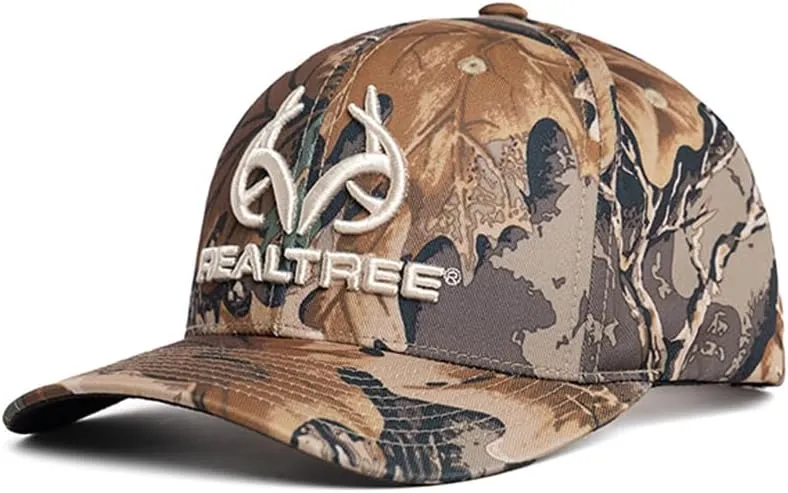 Realtree Men's Camo Hat with 3D Embroidered Antler Logo Hats - Premium 6 Panel Caps for Hunting, Fishing, Hiking and Outdoors