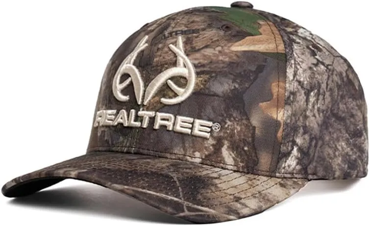 Realtree Men's Camo Hat with 3D Embroidered Antler Logo Hats - Premium 6 Panel Caps for Hunting, Fishing, Hiking and Outdoors