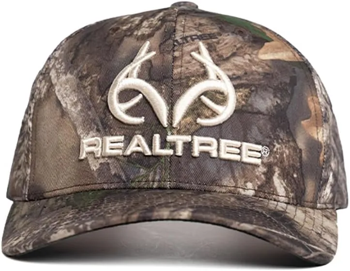 Realtree Men's Camo Hat with 3D Embroidered Antler Logo Hats - Premium 6 Panel Caps for Hunting, Fishing, Hiking and Outdoors