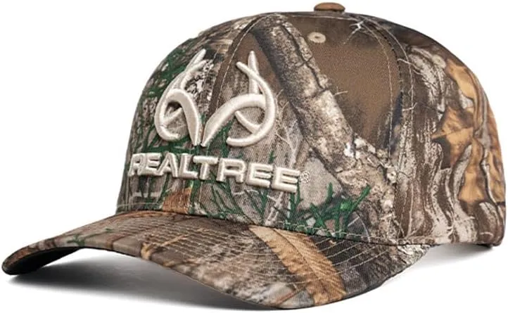 Realtree Men's Camo Hat with 3D Embroidered Antler Logo Hats - Premium 6 Panel Caps for Hunting, Fishing, Hiking and Outdoors