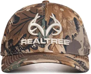 Realtree Men's Camo Hat with 3D Embroidered Antler Logo Hats - Premium 6 Panel Caps for Hunting, Fishing, Hiking and Outdoors