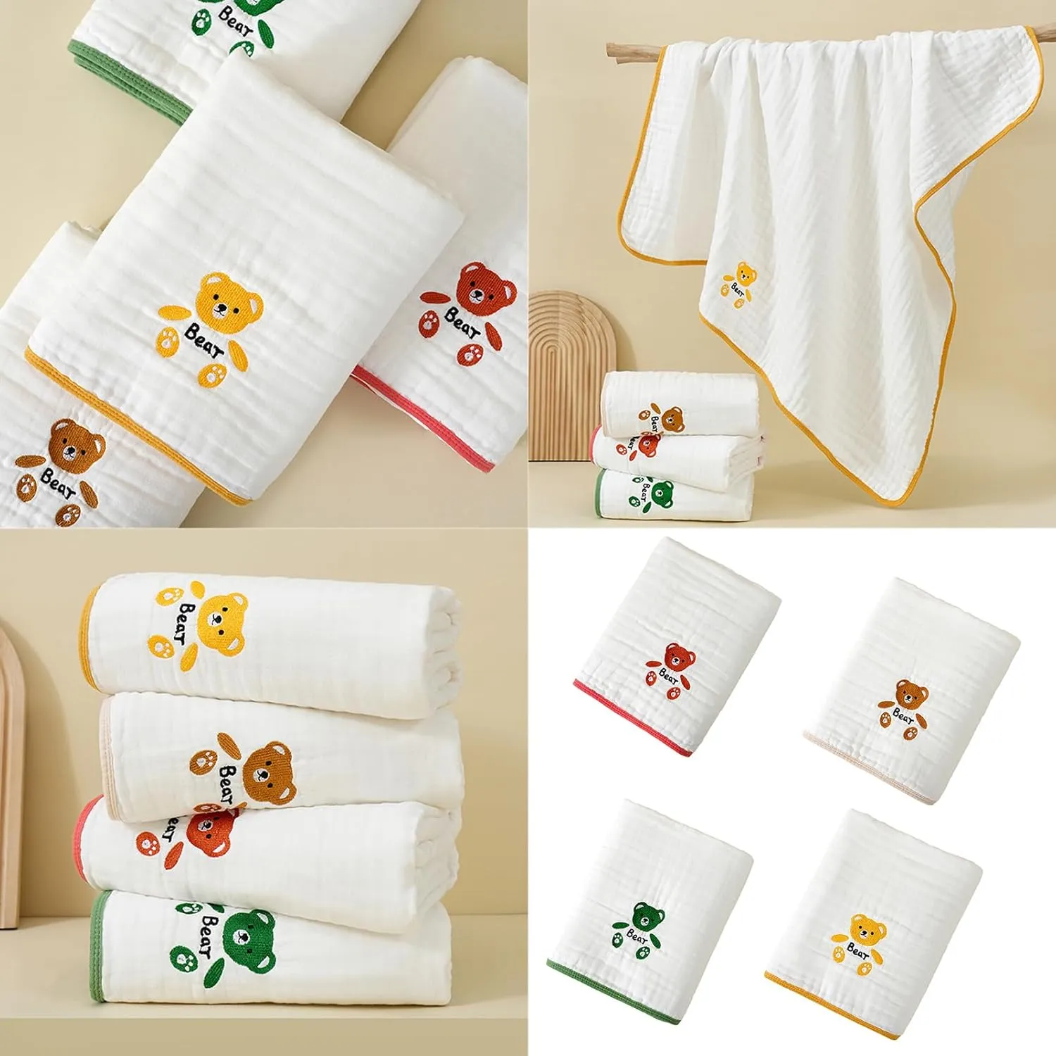 Receiving Blanket For Embroidered Bear Blanket Strong Absorbent Breathable Towel Pram Wrap Baby Quilt