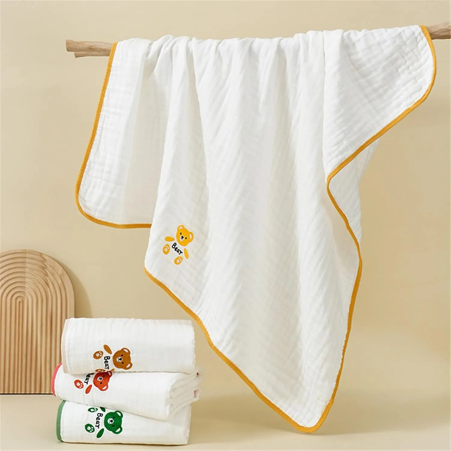 Receiving Blanket For Embroidered Bear Blanket Strong Absorbent Breathable Towel Pram Wrap Baby Quilt