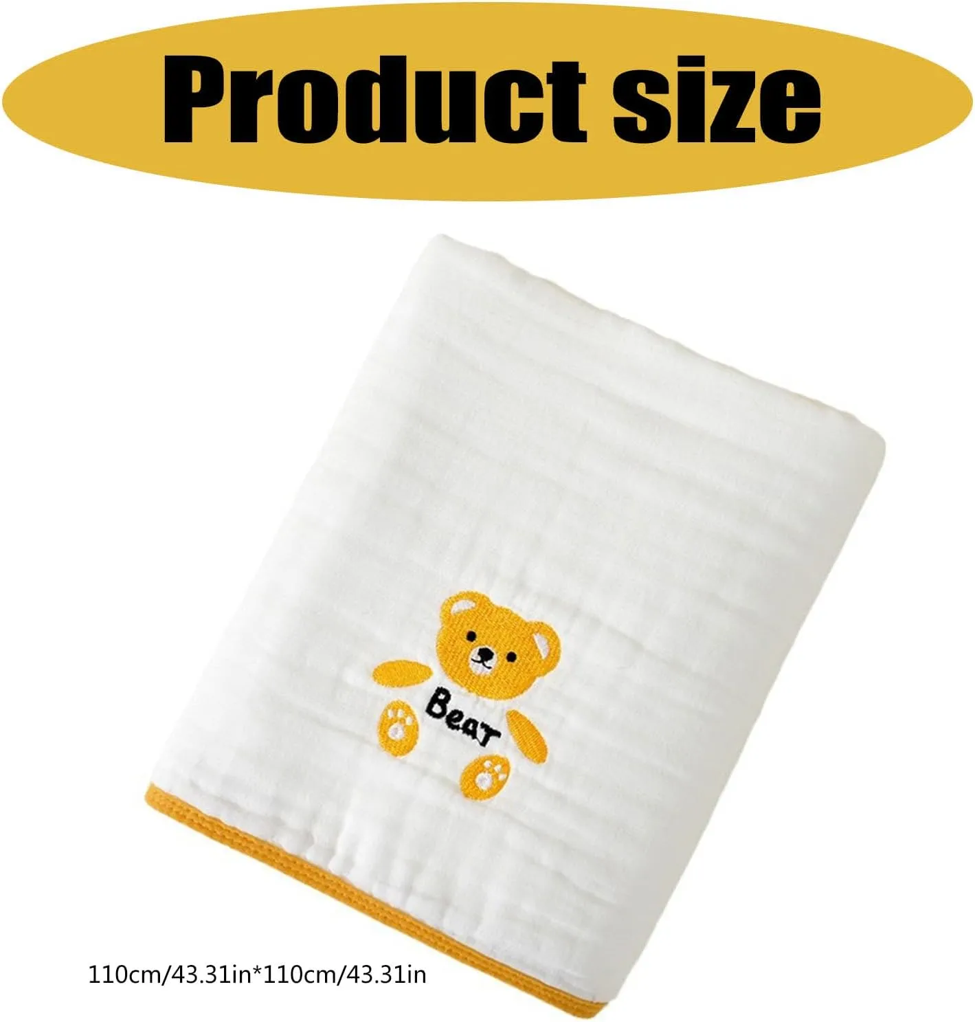 Receiving Blanket For Embroidered Bear Blanket Strong Absorbent Breathable Towel Pram Wrap Baby Quilt