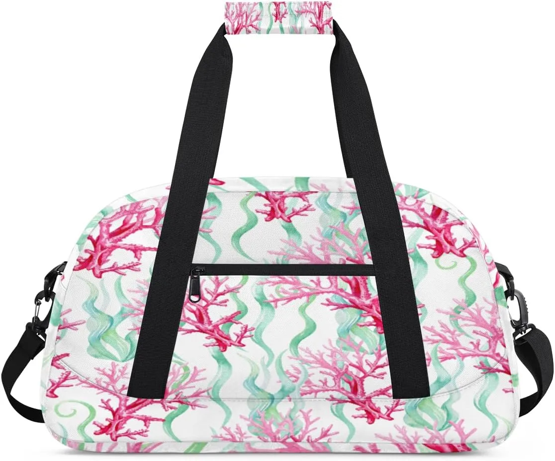 Red Corals Gym Duffel Bag for Men Women Seaweed Sports Tote Bag with Adjustable Shoulder Strap for Dance Gymnastics Traveling Outdoor Camping Overnight Stay