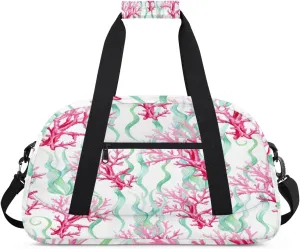 Red Corals Gym Duffel Bag for Men Women Seaweed Sports Tote Bag with Adjustable Shoulder Strap for Dance Gymnastics Traveling Outdoor Camping Overnight Stay