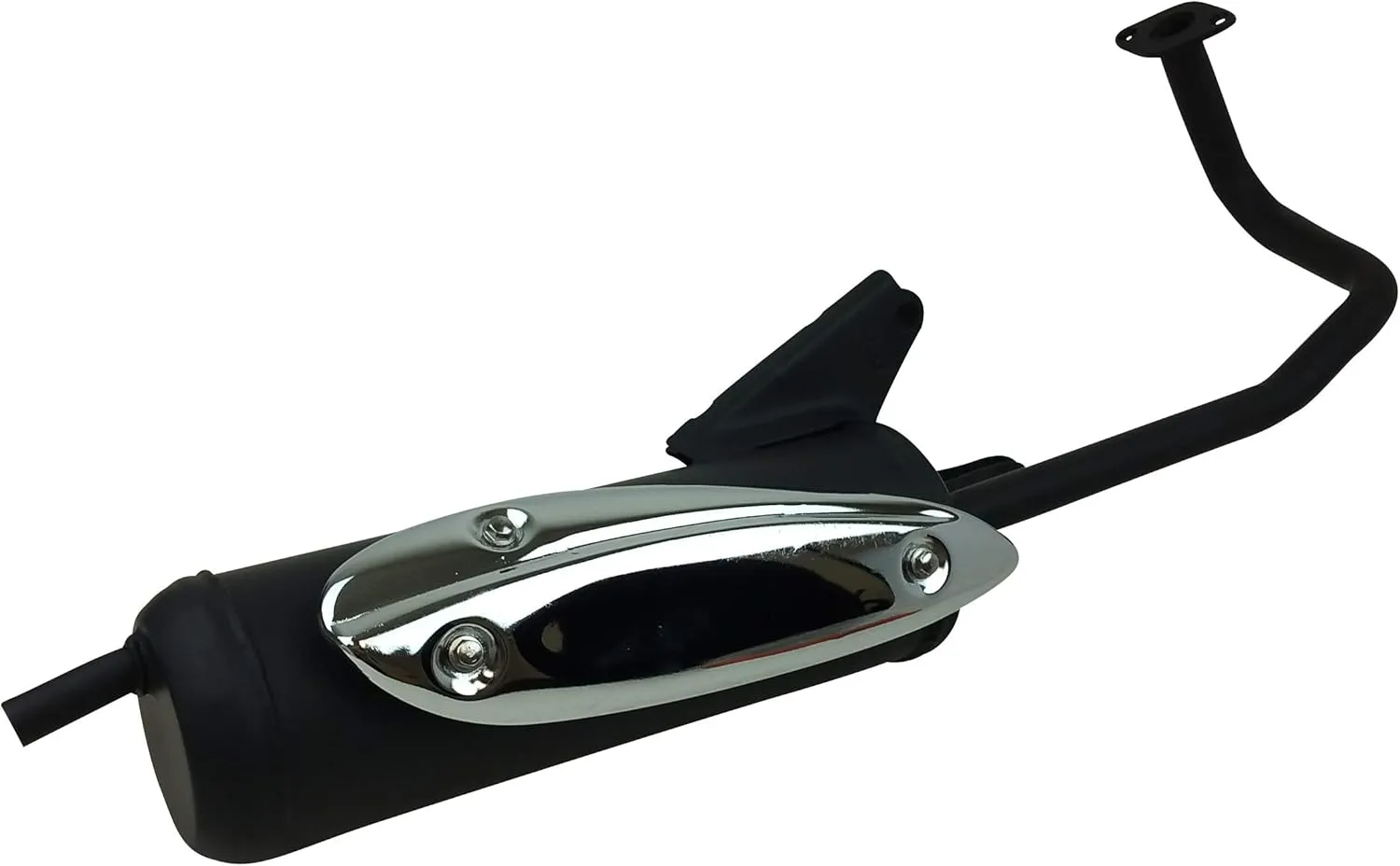 RedCap OEM Replacement GY6 50cc 49cc 80cc Exhaust Muffler QMB139 Complete Set with Heat Shield for TaoTao Peace Vitacci Kymco Tank Jonway ATM50 Pony, IceBear and Many Others Scooter Moped (Chrome)