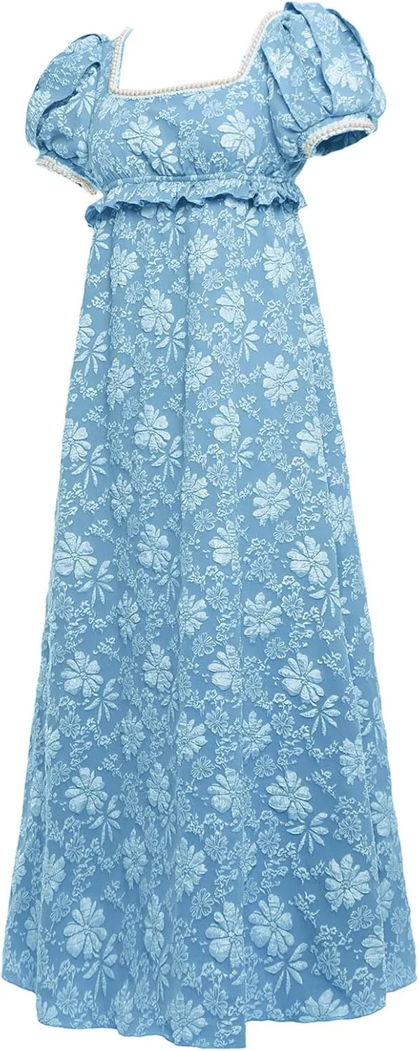 Regency Dresses for Women Luxurious Pearl Puff Victorian Dress