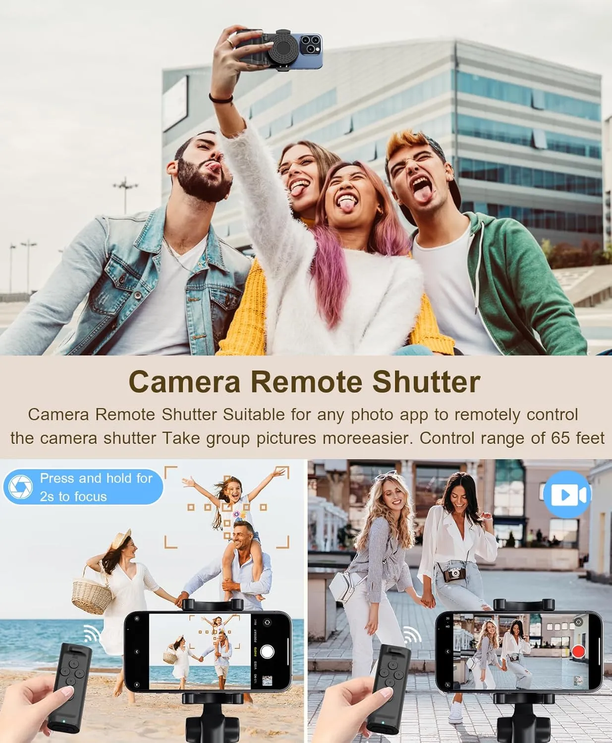 Remote Control Scrolling for TikTok with Phone Stand, Page Turner for Kindle App, Camera Camcorder Remote Controls, Scrolling Remote for TikTok/iOS/Android/iPad/iPhone/Tablet-Pink