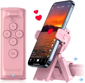 Remote Control Scrolling for TikTok with Phone Stand, Page Turner for Kindle App, Camera Camcorder Remote Controls, Scrolling Remote for TikTok/iOS/Android/iPad/iPhone/Tablet-Pink