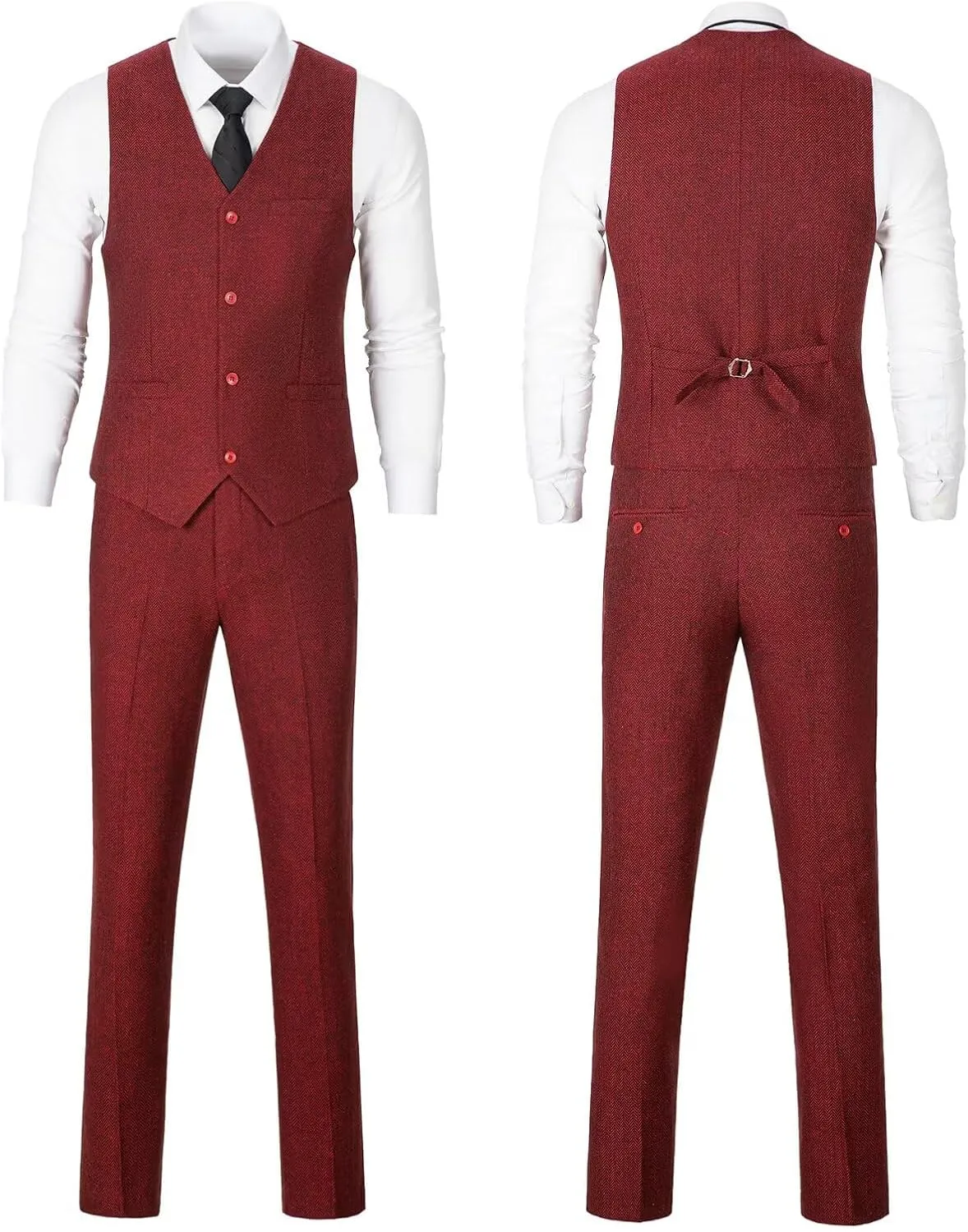 Retro Tweed Men's Suit 3 Piece Slim Fit Herringbone Suits Groom Tuxedos Set Wedding Prom Blazer Jacket Vest Pants for Men