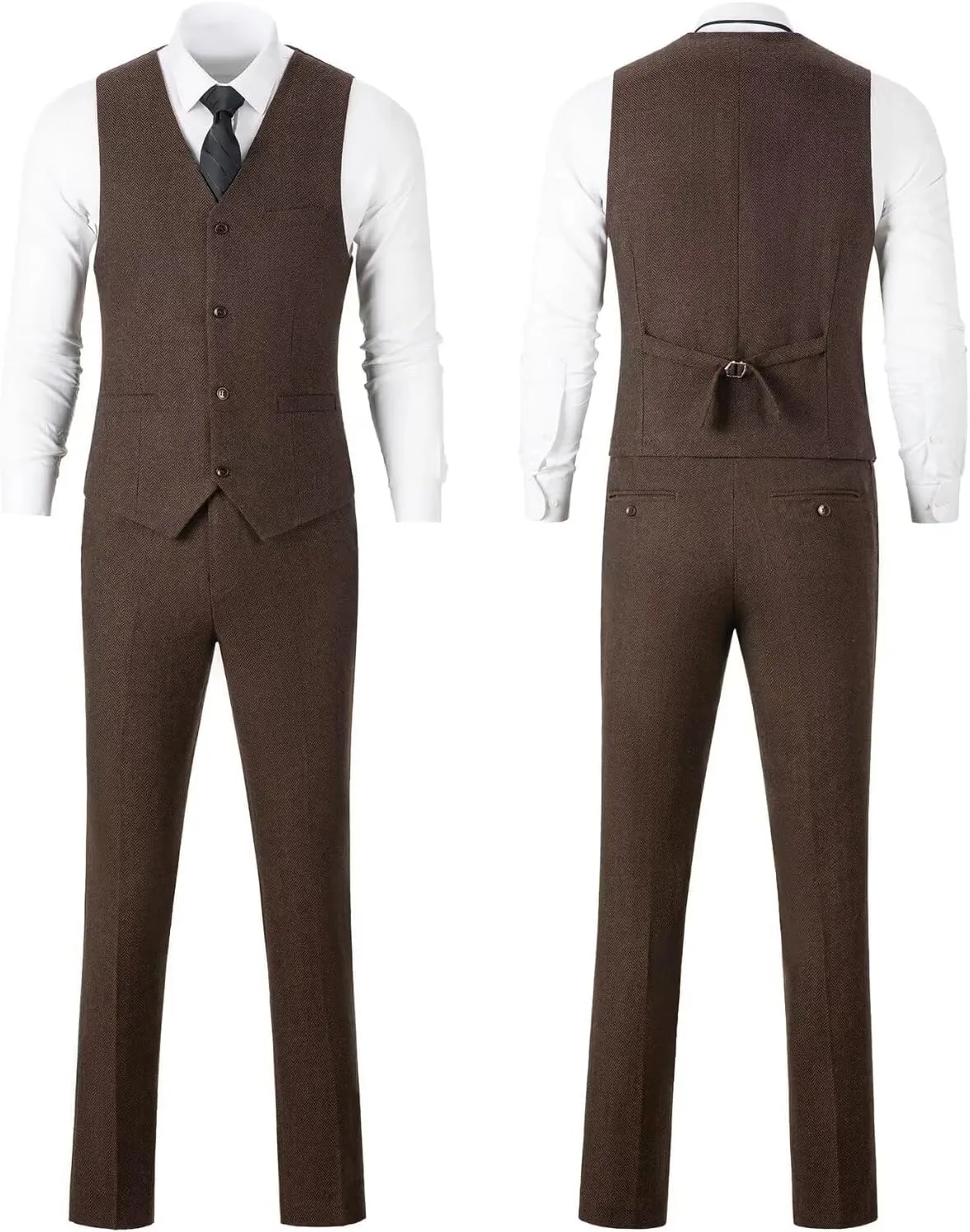 Retro Tweed Men's Suit 3 Piece Slim Fit Herringbone Suits Groom Tuxedos Set Wedding Prom Blazer Jacket Vest Pants for Men