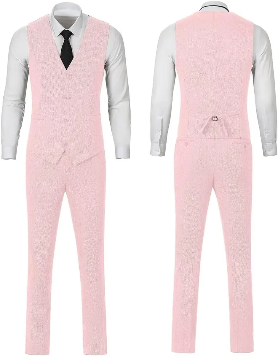 Retro Tweed Men's Suit 3 Piece Slim Fit Herringbone Suits Groom Tuxedos Set Wedding Prom Blazer Jacket Vest Pants for Men