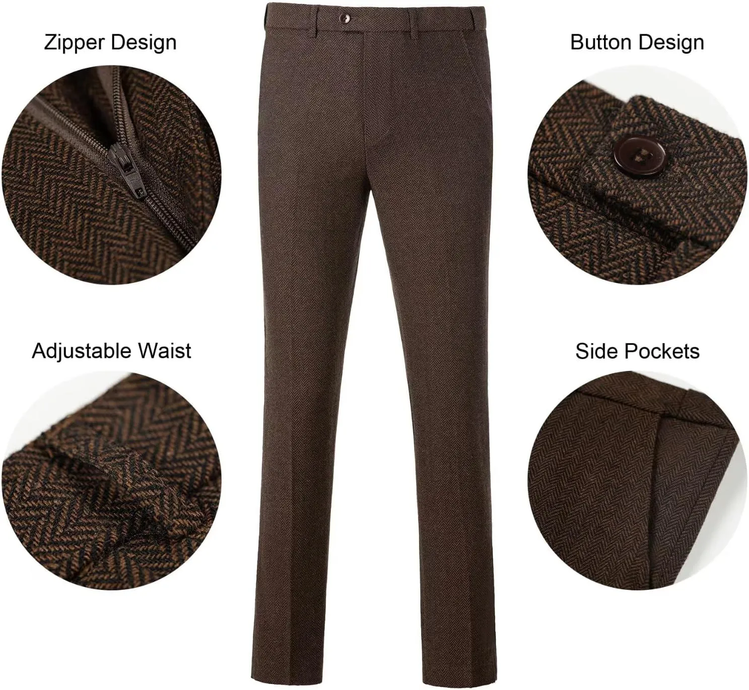 Retro Tweed Men's Suit 3 Piece Slim Fit Herringbone Suits Groom Tuxedos Set Wedding Prom Blazer Jacket Vest Pants for Men