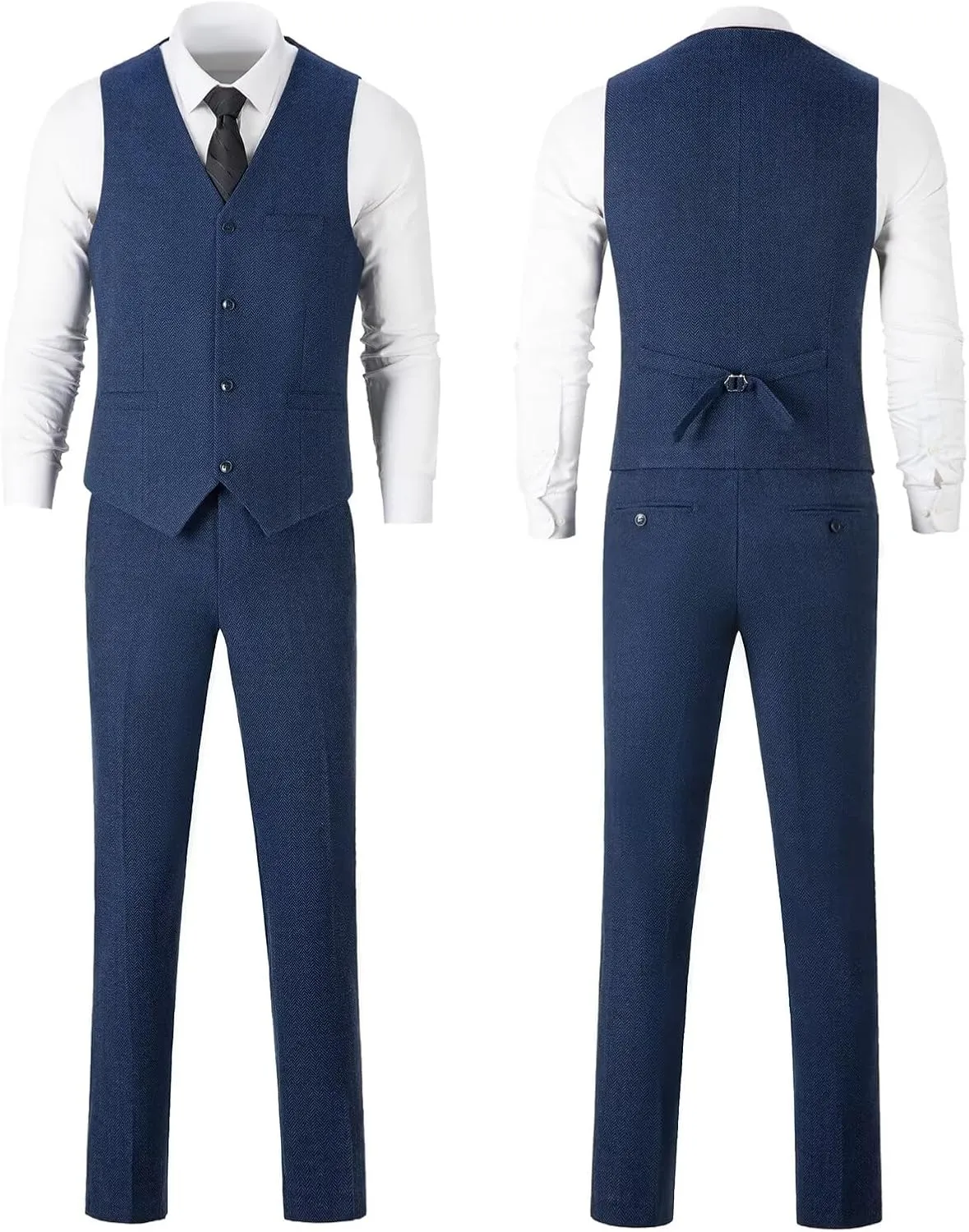 Retro Tweed Men's Suit 3 Piece Slim Fit Herringbone Suits Groom Tuxedos Set Wedding Prom Blazer Jacket Vest Pants for Men