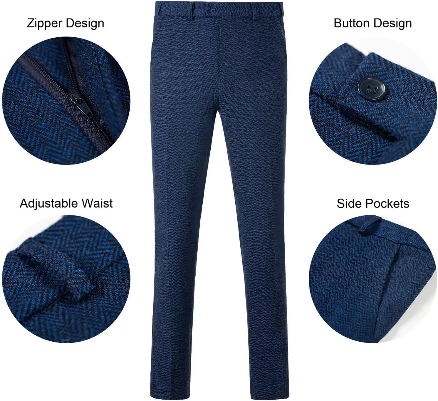Retro Tweed Men's Suit 3 Piece Slim Fit Herringbone Suits Groom Tuxedos Set Wedding Prom Blazer Jacket Vest Pants for Men