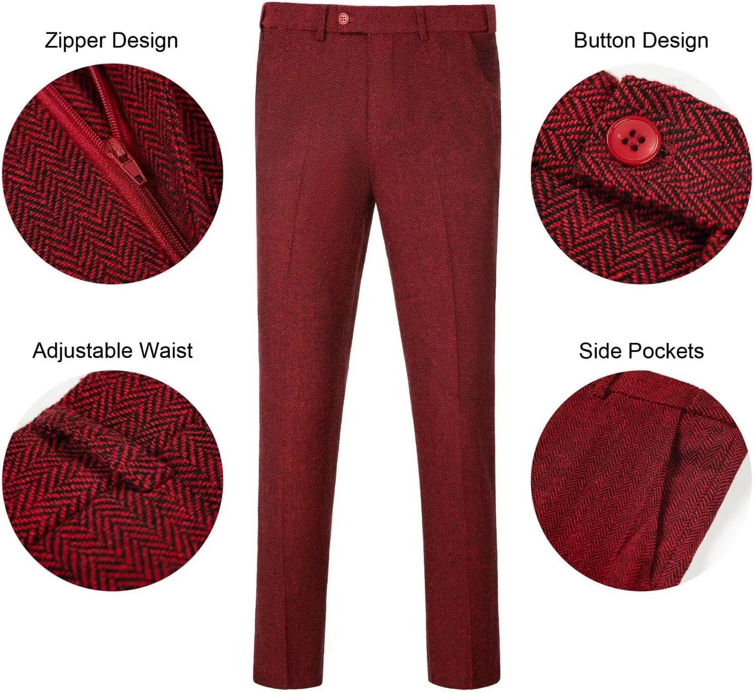 Retro Tweed Men's Suit 3 Piece Slim Fit Herringbone Suits Groom Tuxedos Set Wedding Prom Blazer Jacket Vest Pants for Men