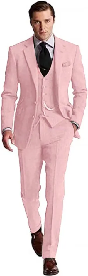 Retro Tweed Men's Suit 3 Piece Slim Fit Herringbone Suits Groom Tuxedos Set Wedding Prom Blazer Jacket Vest Pants for Men