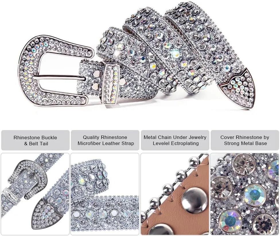 Rhinestone Belt - Shining Diamond Studded Belt for Men & Women - Cowgirl Cowboy Punk Y2K Style