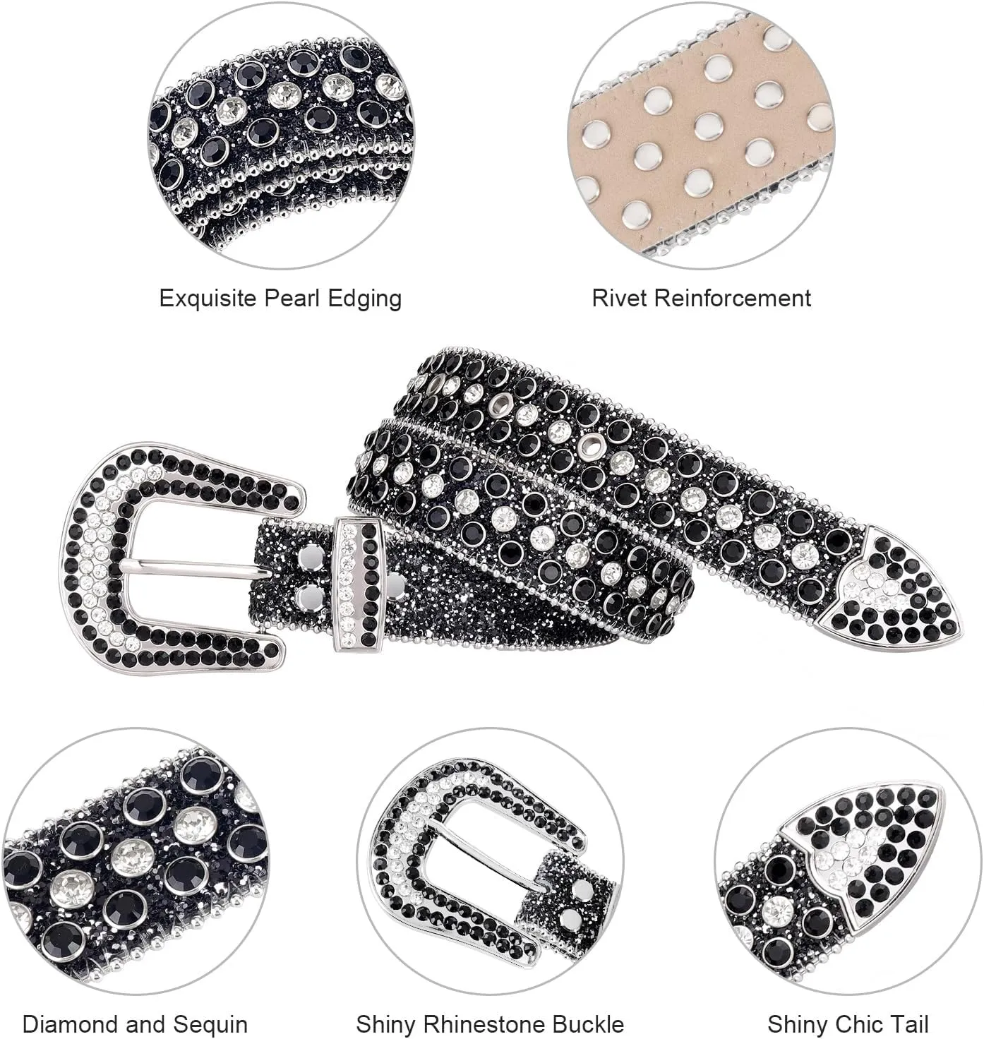 Rhinestone Belt - Shining Diamond Studded Belt for Men & Women - Cowgirl Cowboy Punk Y2K Style