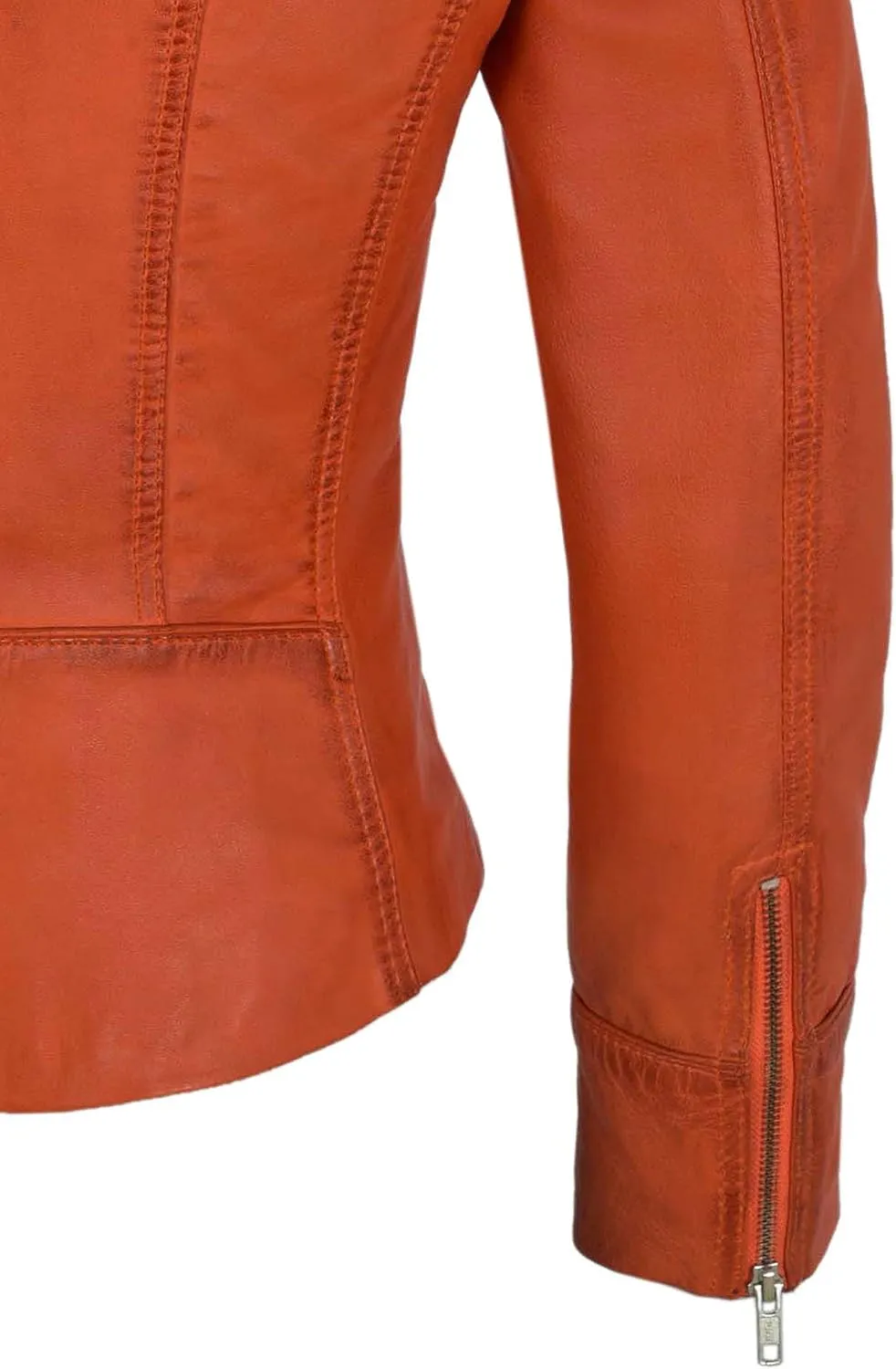 Rider Ladies Leather Jacket Orange Biker Motorcycle Style Soft Real Napa 9823