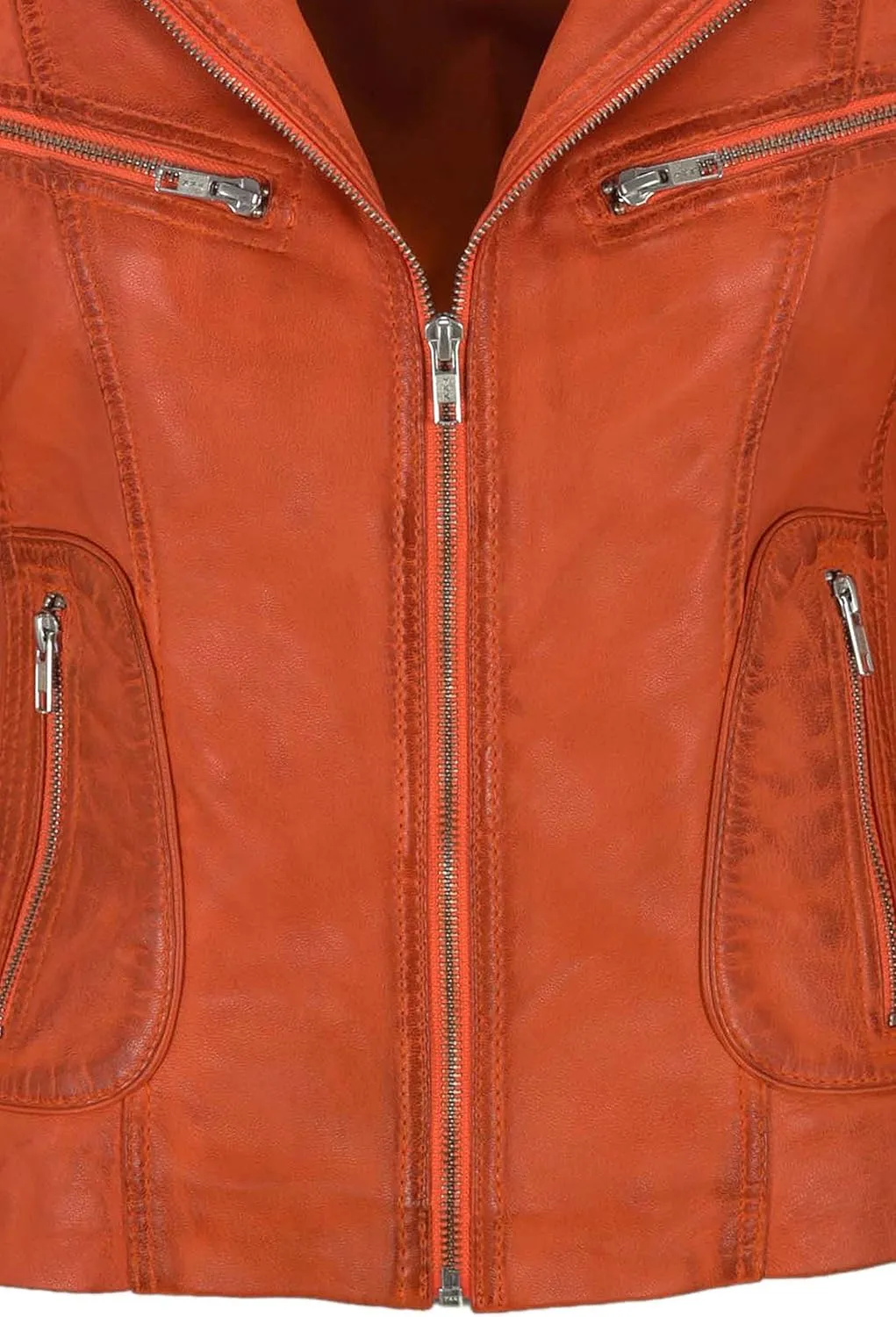 Rider Ladies Leather Jacket Orange Biker Motorcycle Style Soft Real Napa 9823