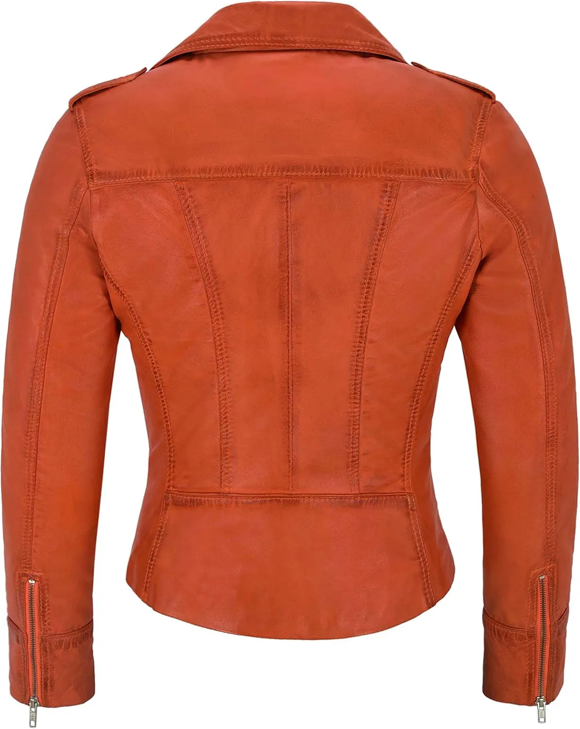 Rider Ladies Leather Jacket Orange Biker Motorcycle Style Soft Real Napa 9823