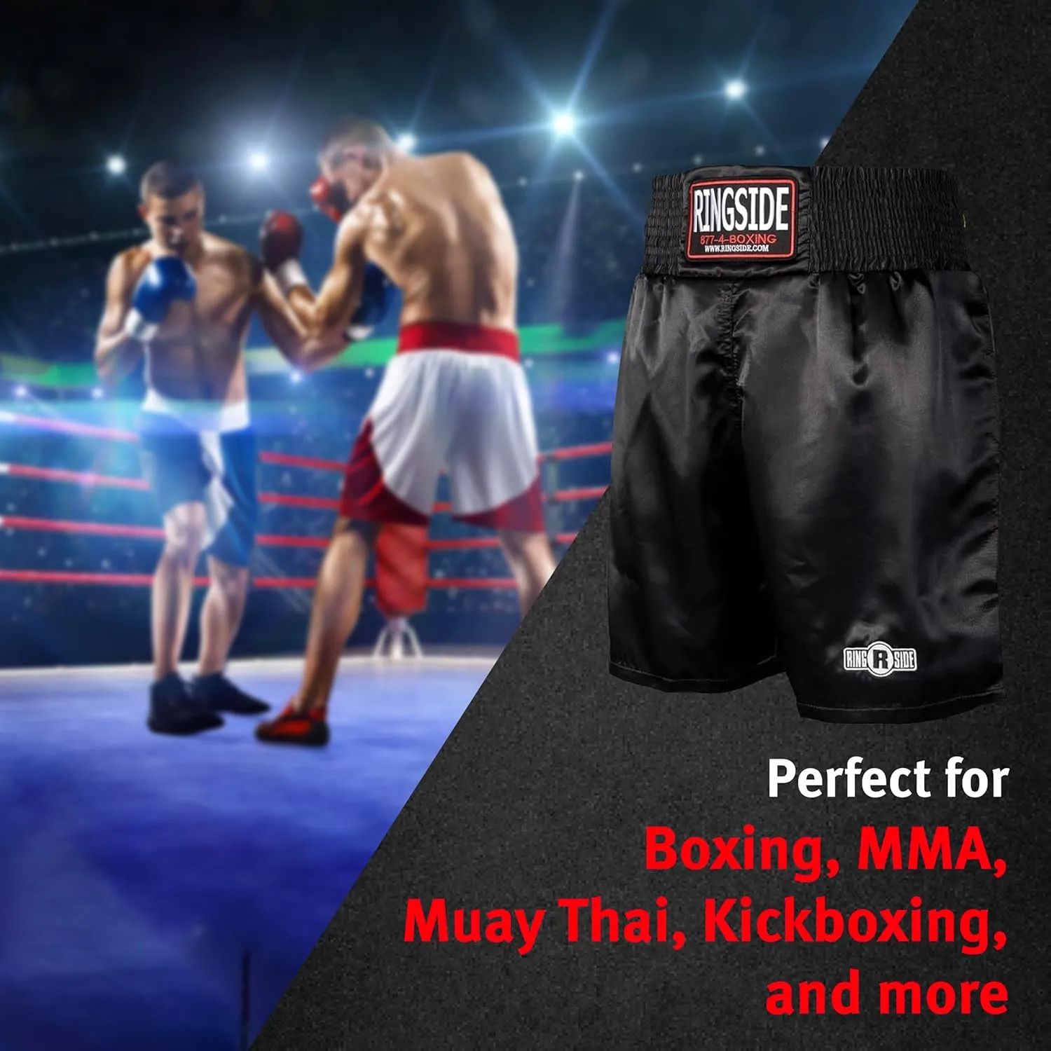 Ringside Pro-Style Boxing Trunks, Satin Shorts for Men and Women, Ideal for Boxing, MMA, Muay Thai