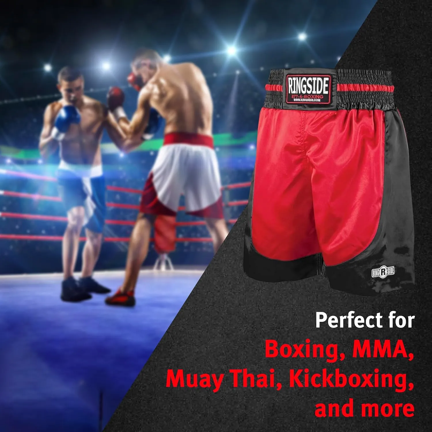 Ringside Pro-Style Boxing Trunks, Satin Shorts for Men and Women, Ideal for Boxing, MMA, Muay Thai