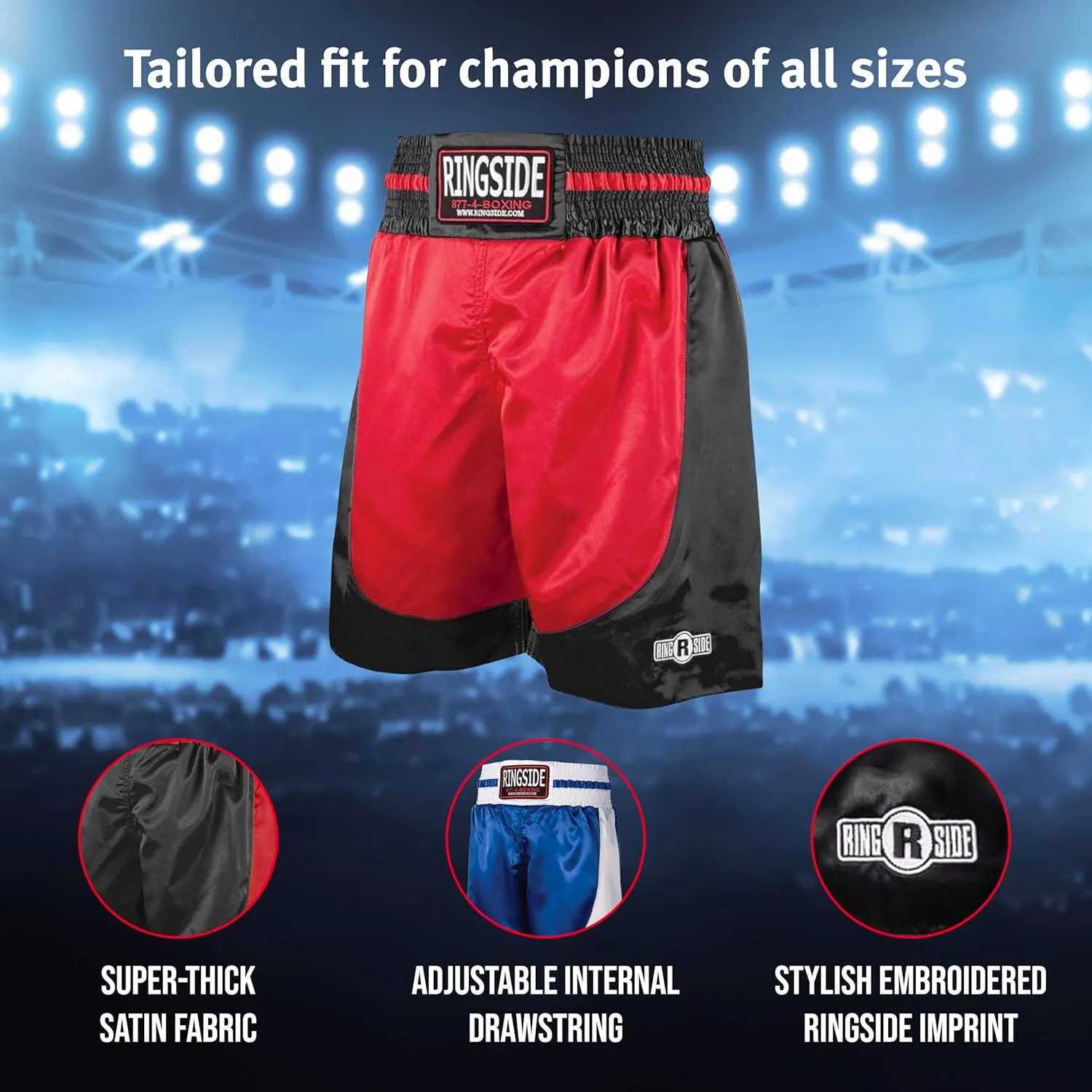 Ringside Pro-Style Boxing Trunks, Satin Shorts for Men and Women, Ideal for Boxing, MMA, Muay Thai
