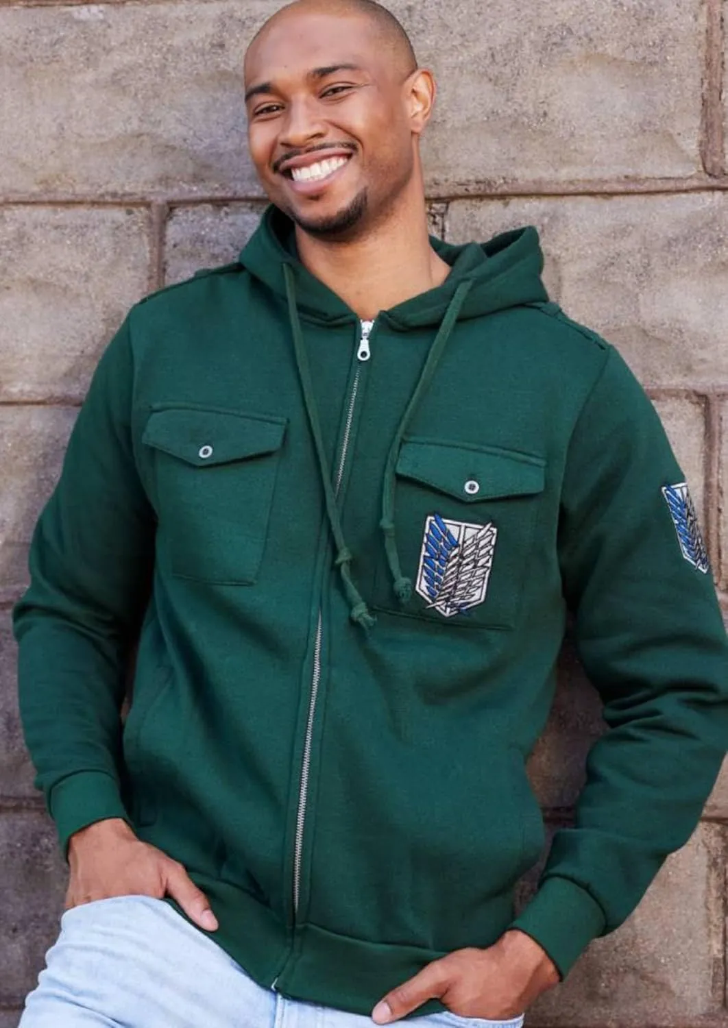 Ripple Junction Attack on Titan Men's Authentic Full Zip-Up Sweatshirt w/Chest Pockets Epaulettes Officially Licensed