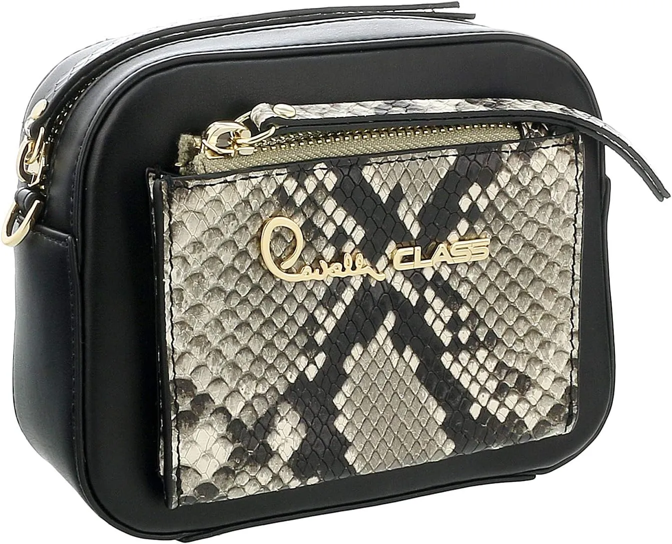 ROBERTO CAVALLI Class Black Snakeskin Textured Susan Small Belt Bag/Shoulder Bag for womens