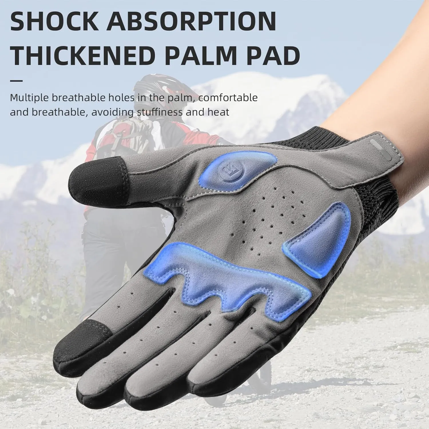 ROCKBROS Mountain Bike Gloves for Men Cycling Glove Touch Screen Anti-Slip Gloves Breathable Knitted Full Finger Bicycle Gloves for MTB Road Biking Outdoor Working Black Reflective Spring Autumn