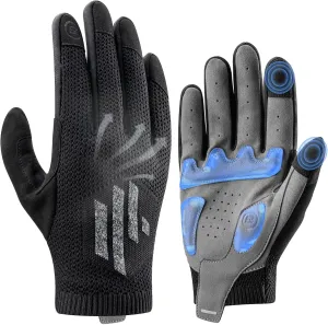 ROCKBROS Mountain Bike Gloves for Men Cycling Glove Touch Screen Anti-Slip Gloves Breathable Knitted Full Finger Bicycle Gloves for MTB Road Biking Outdoor Working Black Reflective Spring Autumn