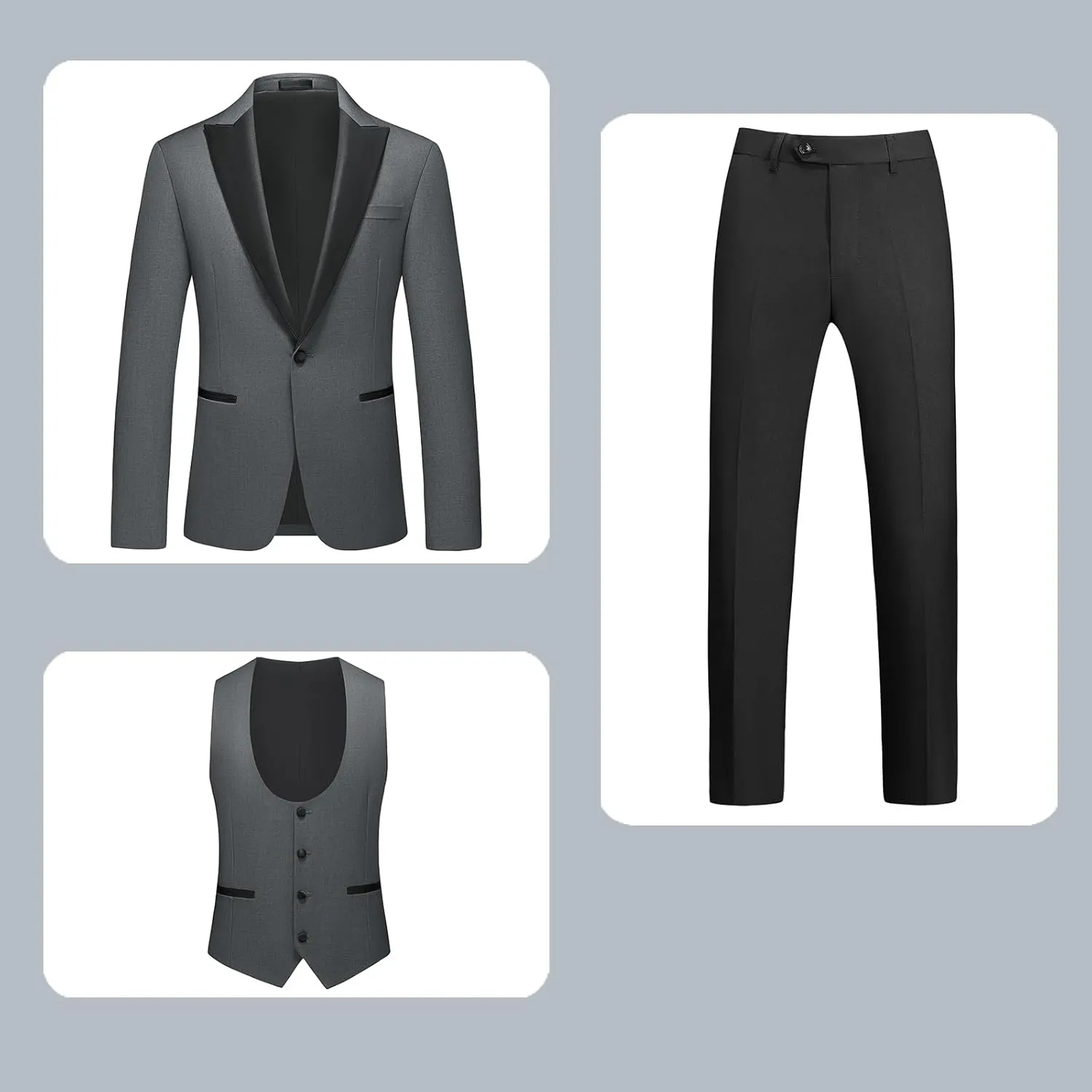 Rogers & Morris Tuxedo Suit for Men Solid 4 Piece Set Regular Fit