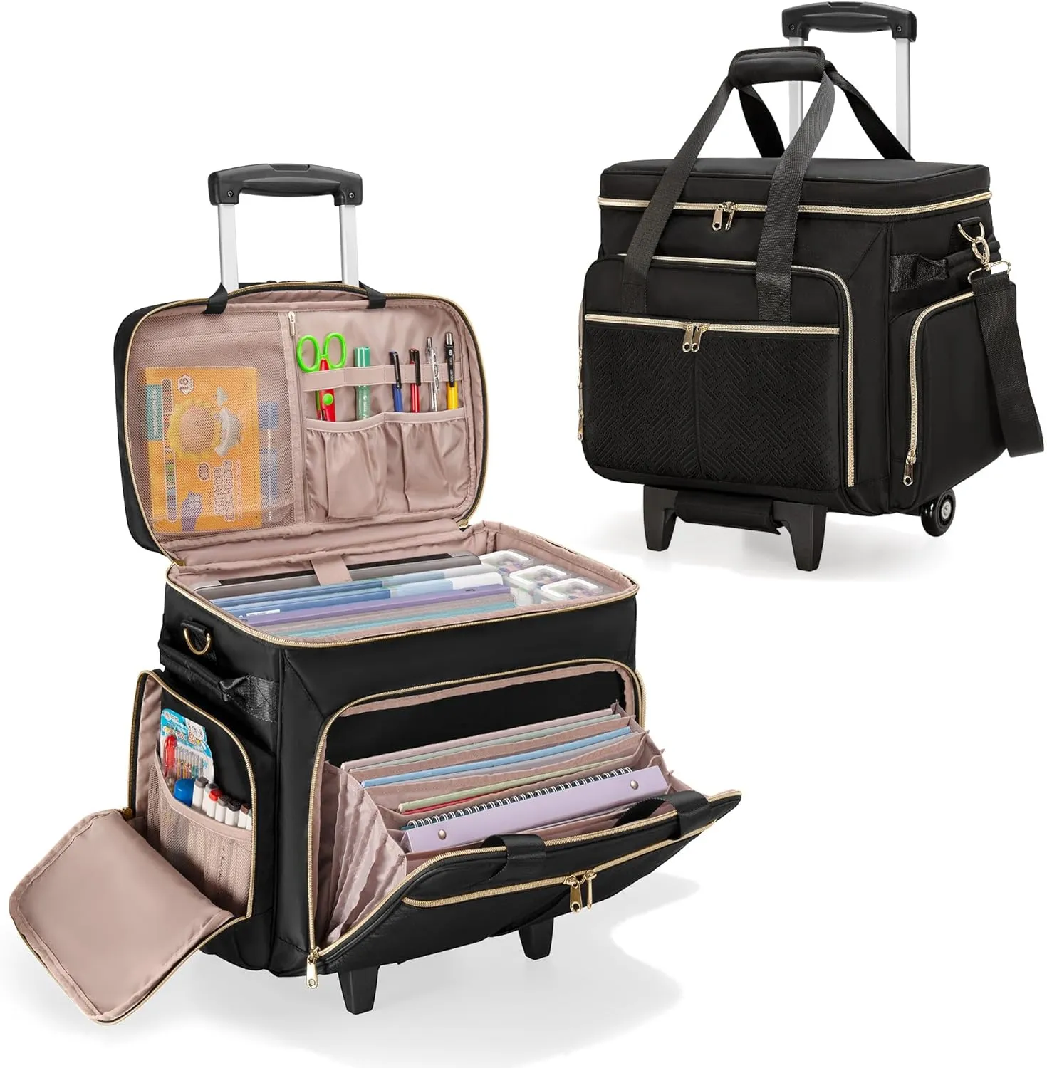 Rolling Teacher Bag with Wheels, Teacher Tote Bag with Detachable Trolley, Fits for 15.6" Laptop(Patent Design)