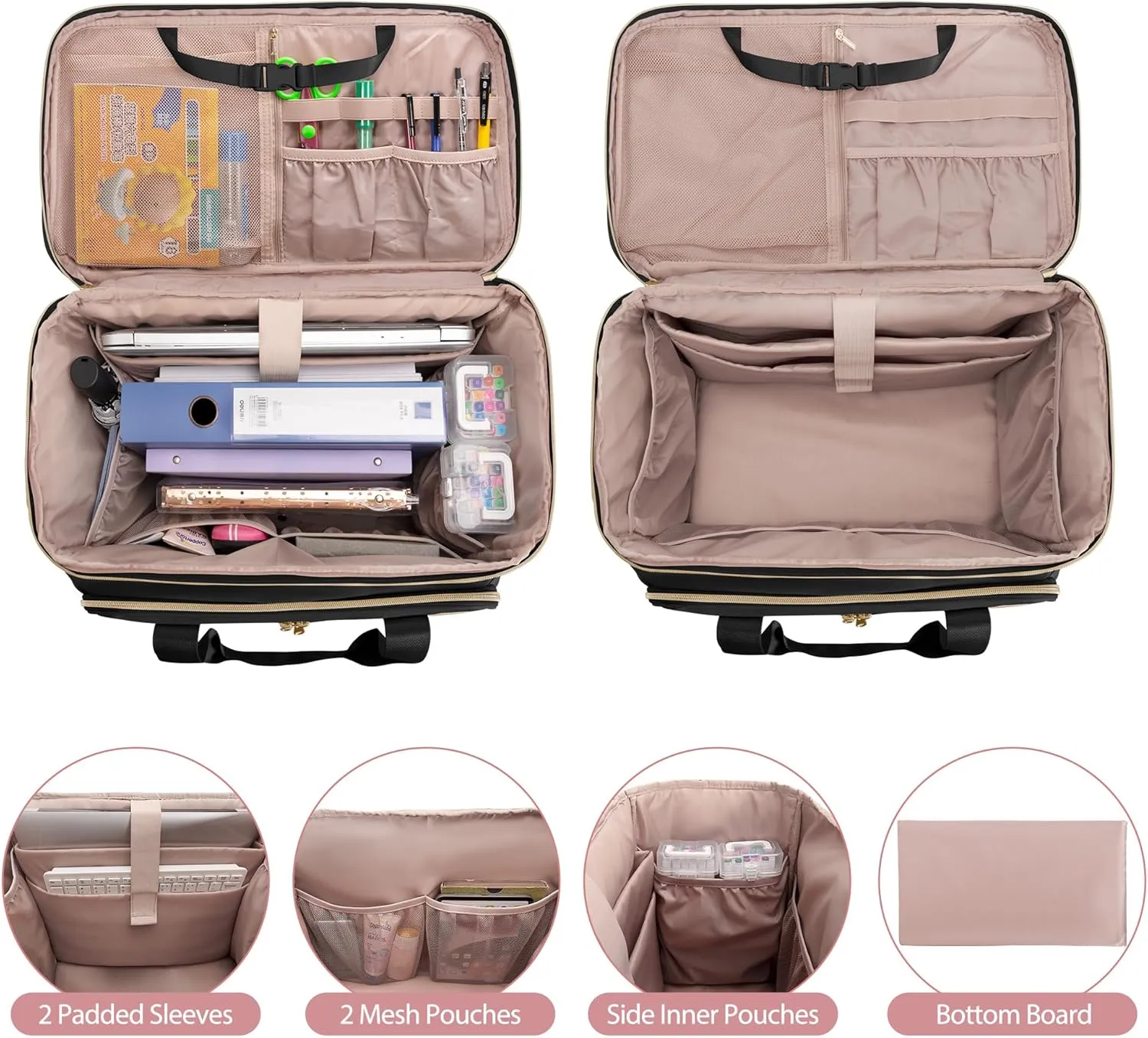 Rolling Teacher Bag with Wheels, Teacher Tote Bag with Detachable Trolley, Fits for 15.6" Laptop(Patent Design)