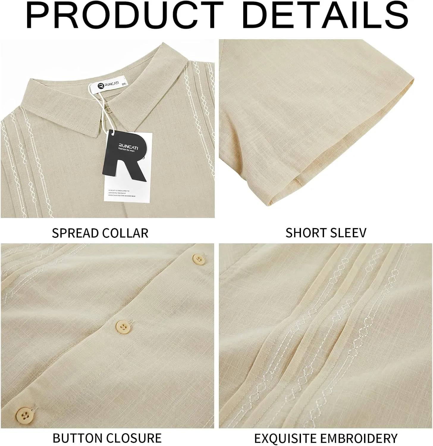 Runcati Mens Short Sleeve Guayabera Shirts Linen Cotton Button Down Mexican Embroidered Cuban Wedding Shirt Summer Beach Tops