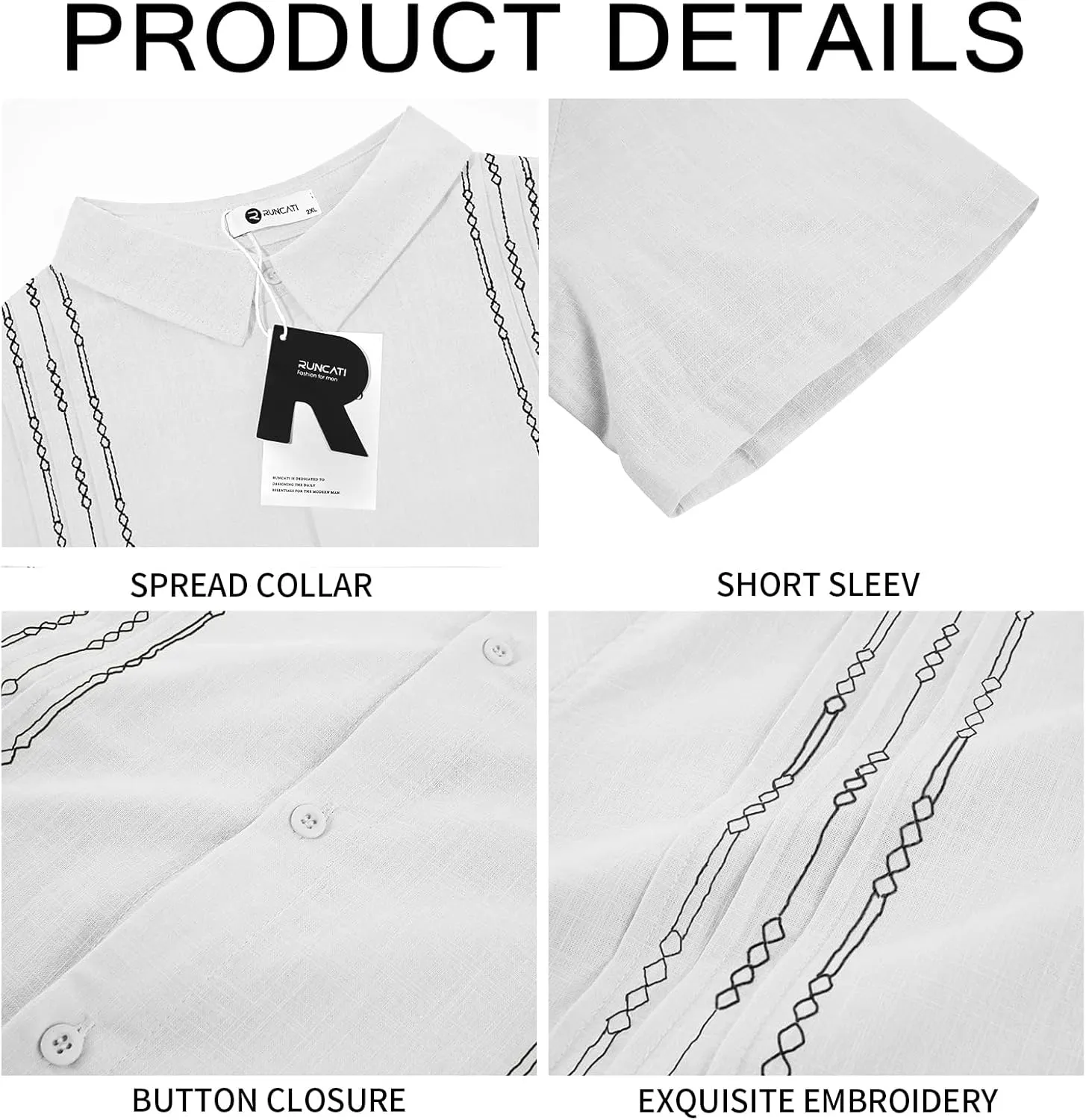 Runcati Mens Short Sleeve Guayabera Shirts Linen Cotton Button Down Mexican Embroidered Cuban Wedding Shirt Summer Beach Tops