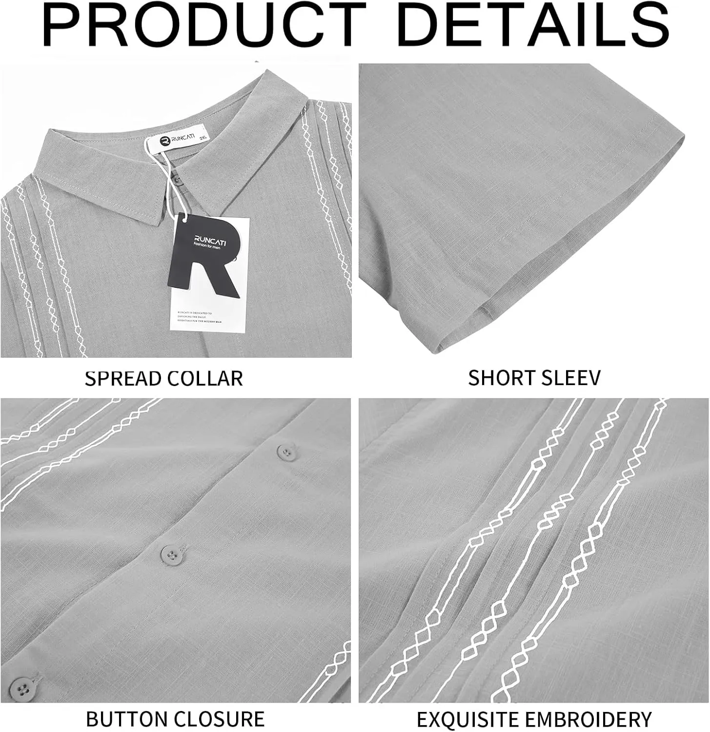 Runcati Mens Short Sleeve Guayabera Shirts Linen Cotton Button Down Mexican Embroidered Cuban Wedding Shirt Summer Beach Tops