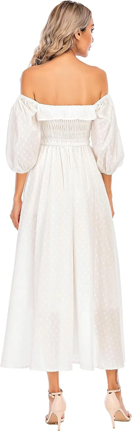 R.Vivimos Women Summer Half Sleeve Cotton Ruffled Vintage Elegant Backless A Line Flowy Long Dresses