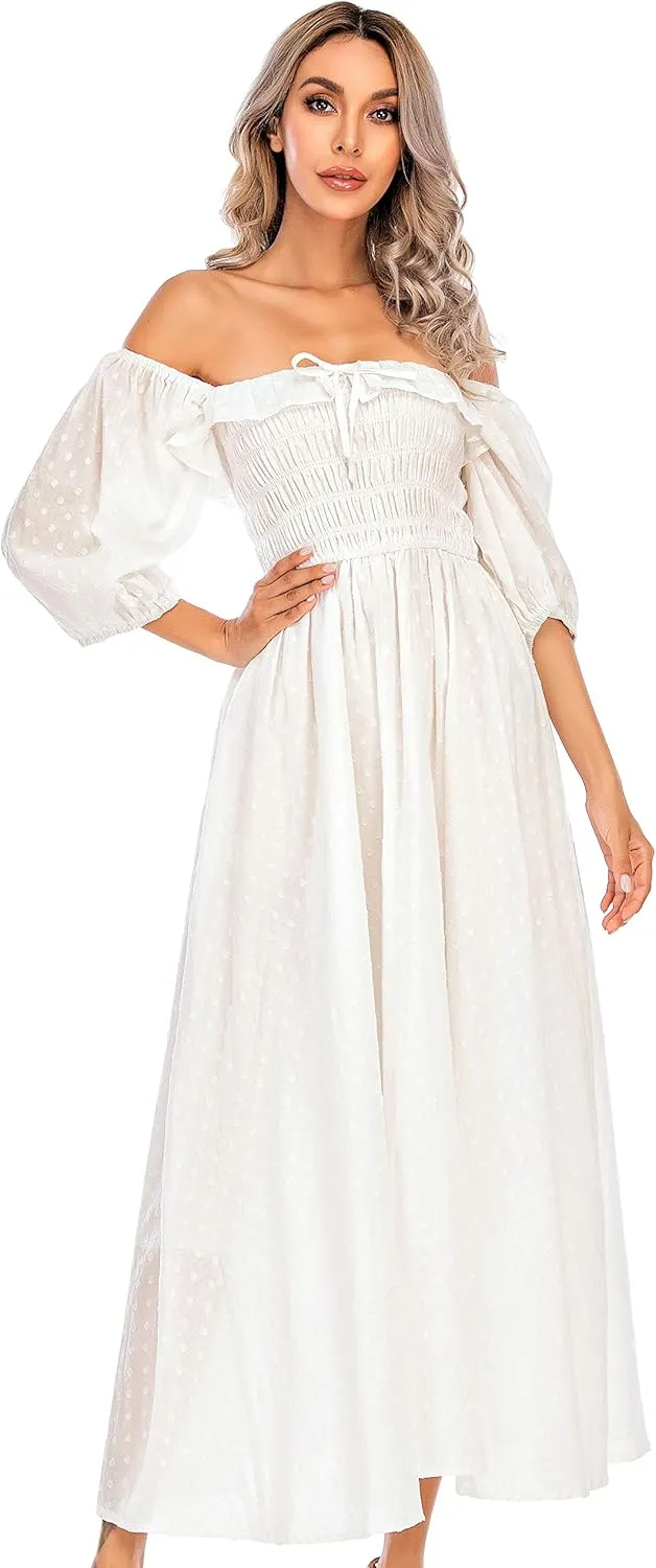 R.Vivimos Women Summer Half Sleeve Cotton Ruffled Vintage Elegant Backless A Line Flowy Long Dresses