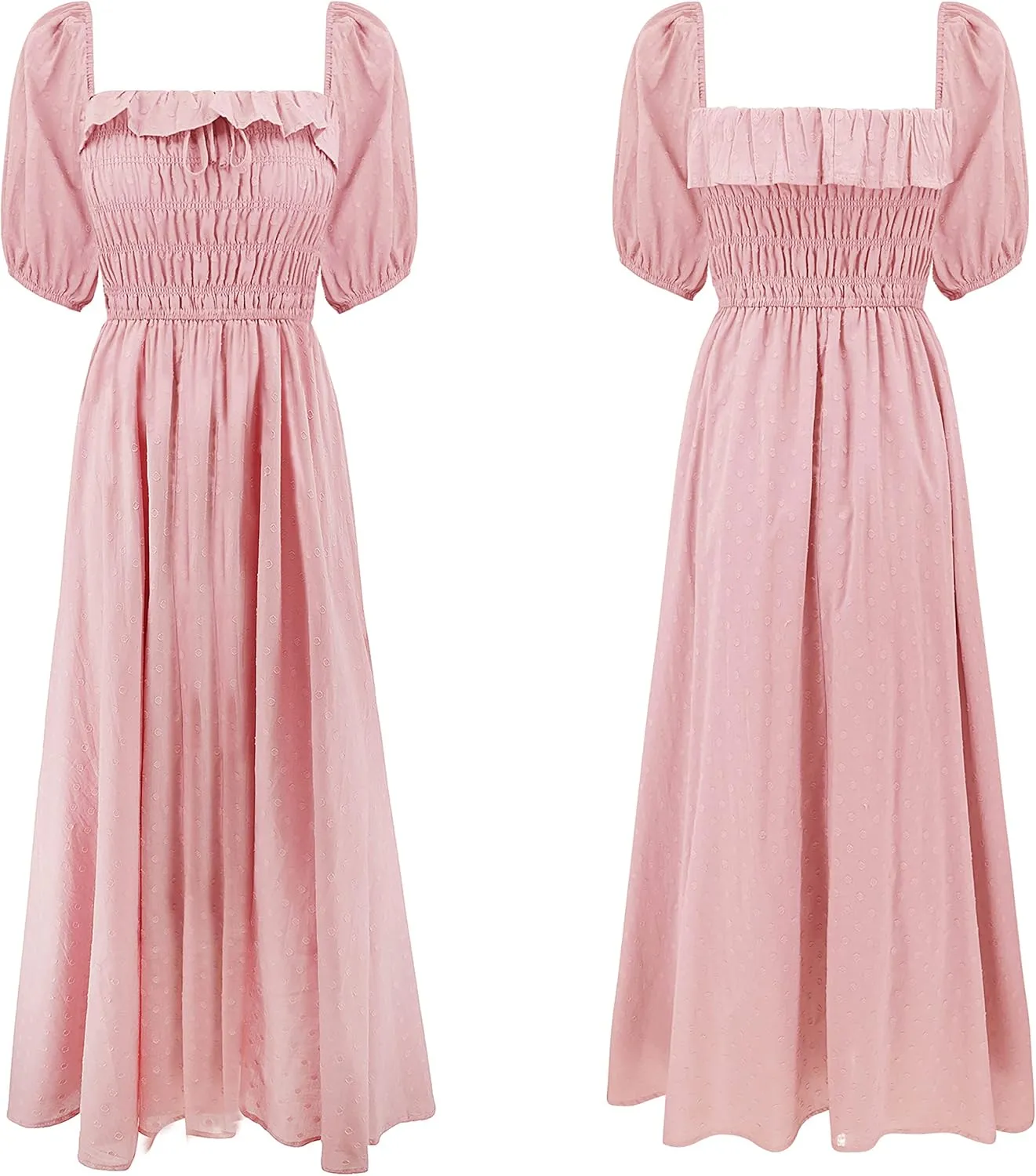 R.Vivimos Women Summer Half Sleeve Cotton Ruffled Vintage Elegant Backless A Line Flowy Long Dresses