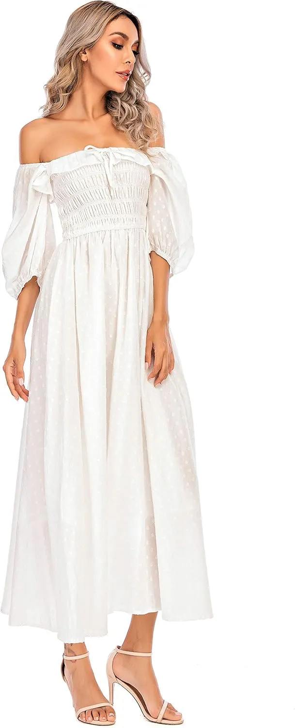 R.Vivimos Women Summer Half Sleeve Cotton Ruffled Vintage Elegant Backless A Line Flowy Long Dresses