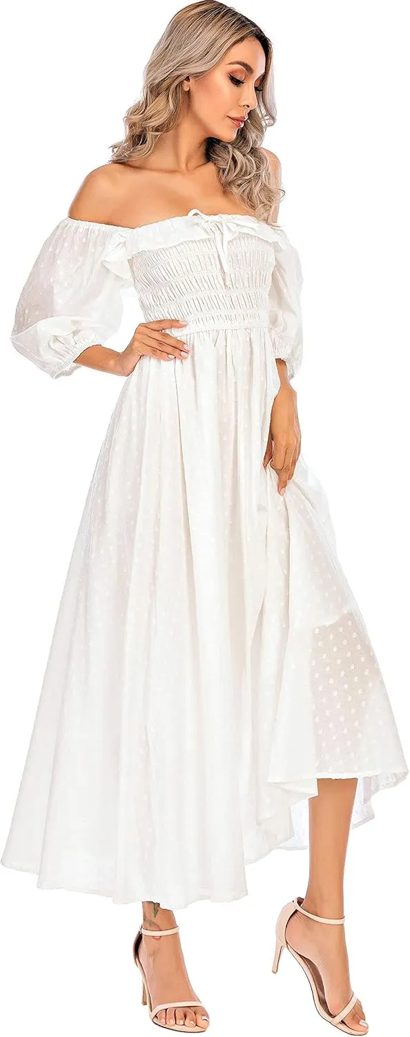 R.Vivimos Women Summer Half Sleeve Cotton Ruffled Vintage Elegant Backless A Line Flowy Long Dresses