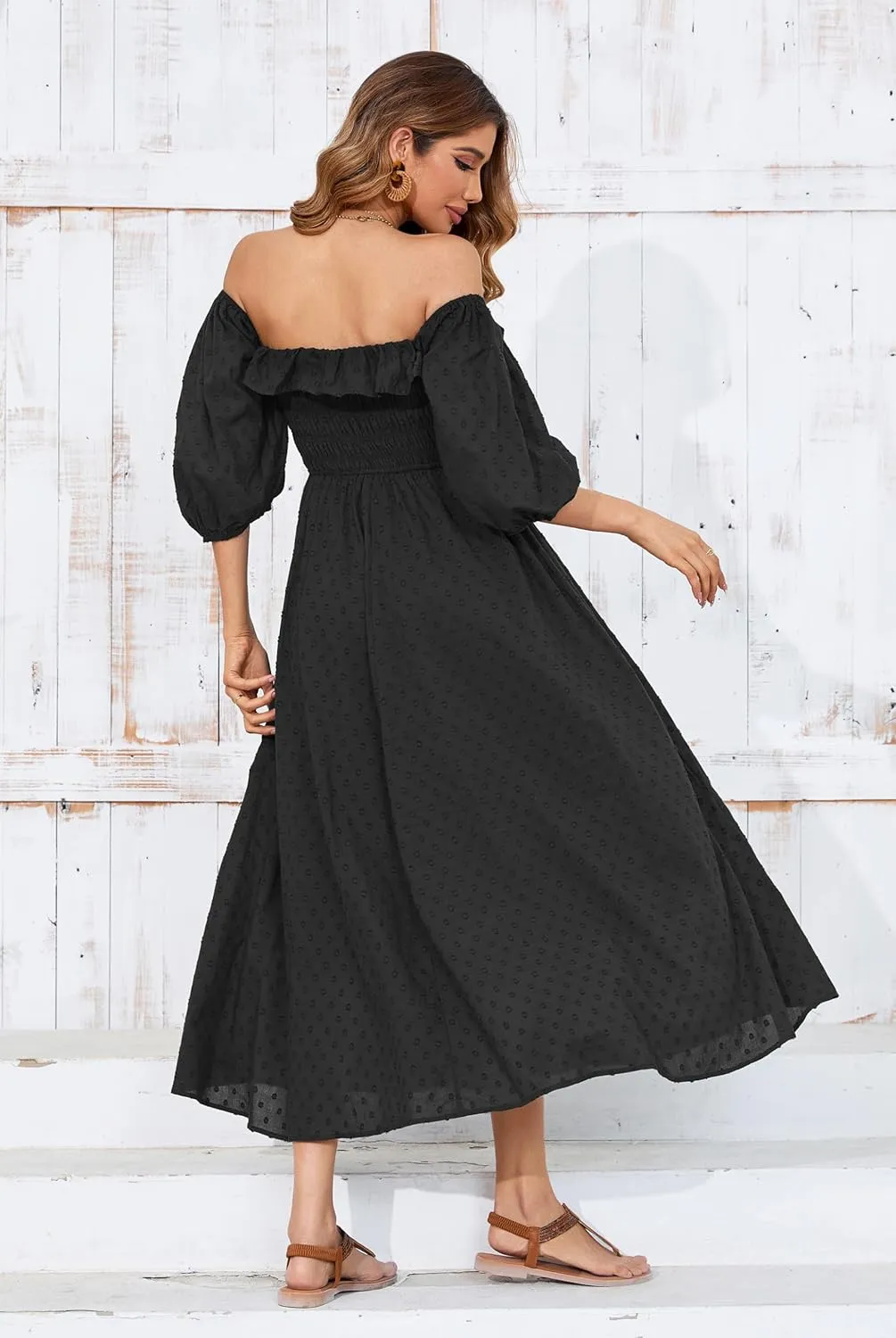 R.Vivimos Women Summer Half Sleeve Cotton Ruffled Vintage Elegant Backless A Line Flowy Long Dresses